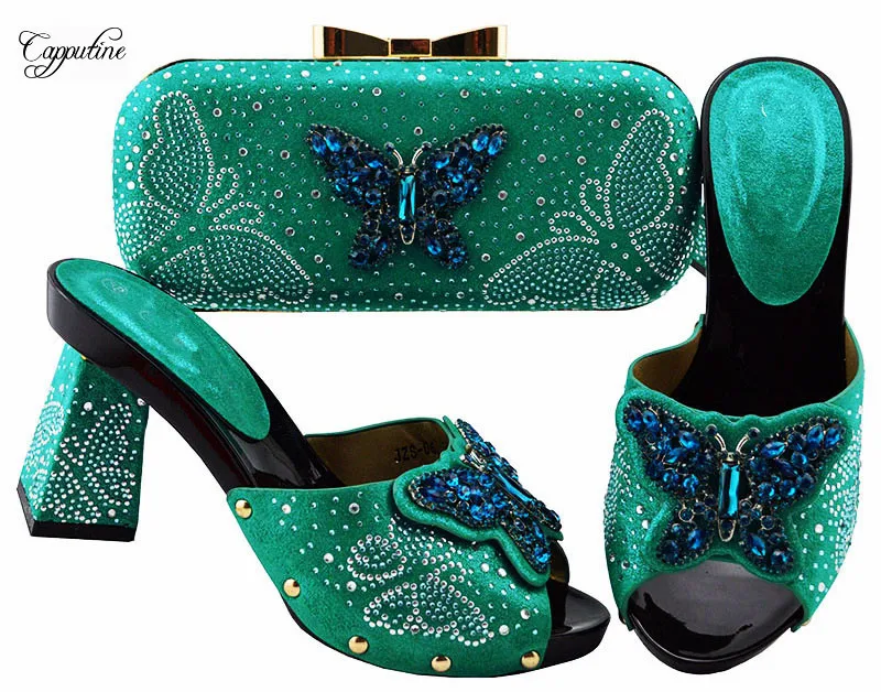 Popular teal green African sandal shoes perfect matching with clutch