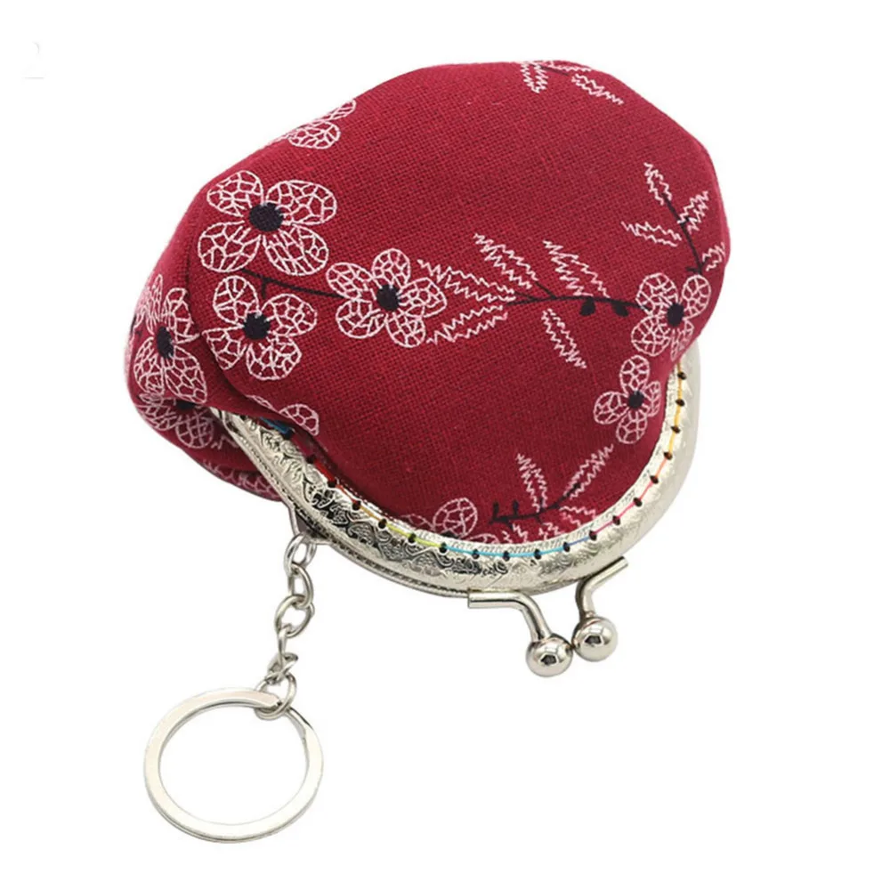 

Vintage Lady Girl Small Canvas Flower Kiss Lock Coin Purse Keychain Wallet Gift
