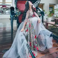 Tafforda 2017 Autumn Vintage Sexy Women's Flower Hollow Out Embroidery Lady Dress Elegant Long-sleeved Dress for Female