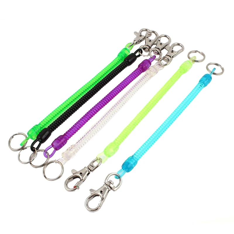 

6 pieces colorful elastic mobile phone spiral cable key chain with snap hook