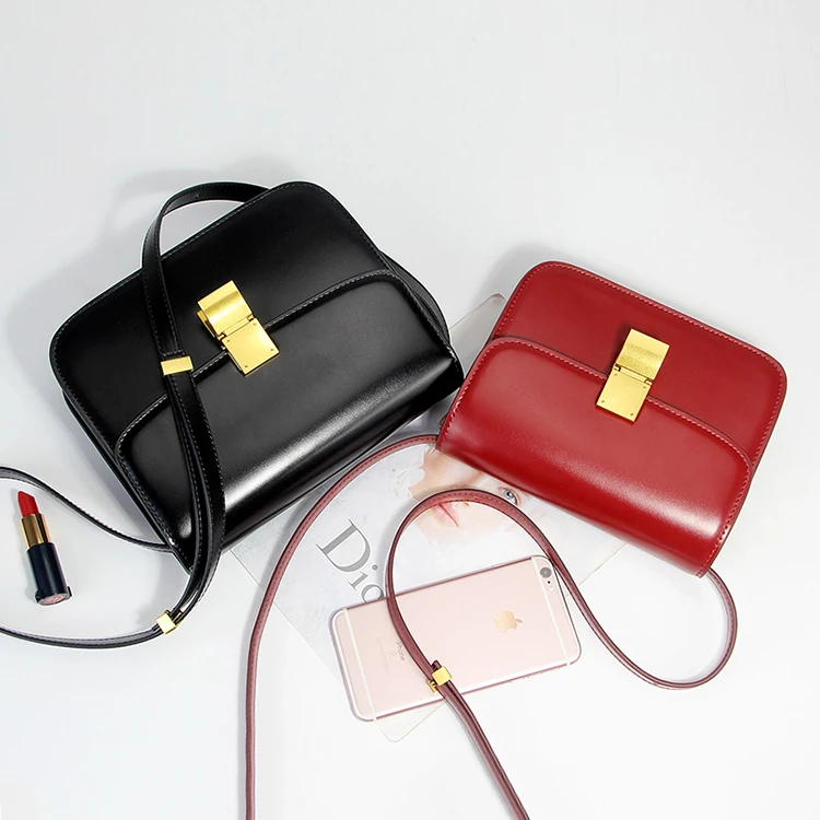 

Fashion Messenger Bags Solid Genuine Leather Bag Flap Bag Two Size For Sale