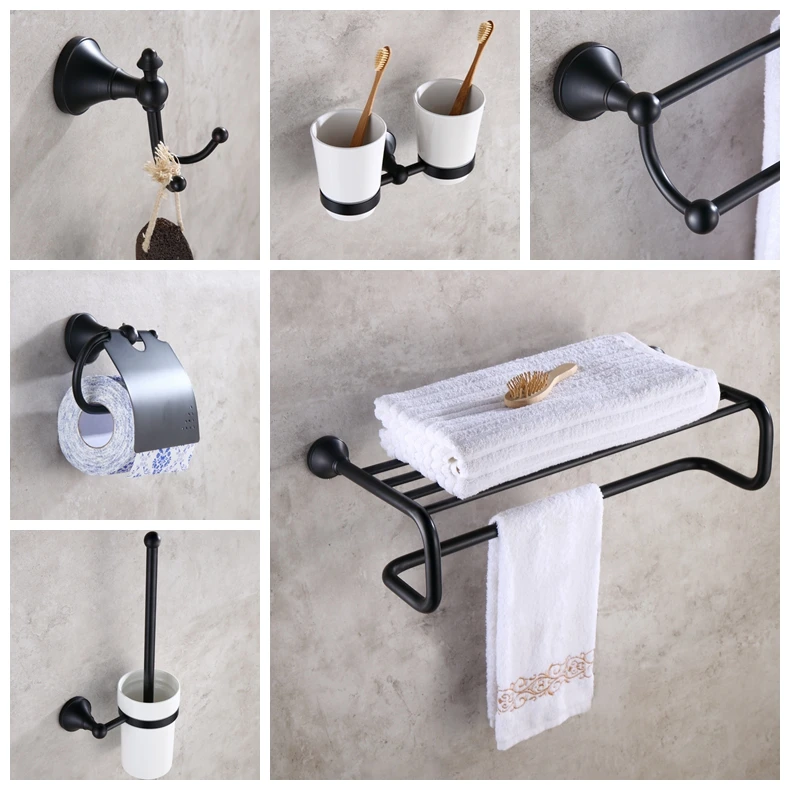 

Bathroom Accessories Set Hardware Towel Shelf Soap Holder Towel Holder Grab Bar Toilet Paper Holder Oil Rubble Bronze Finished