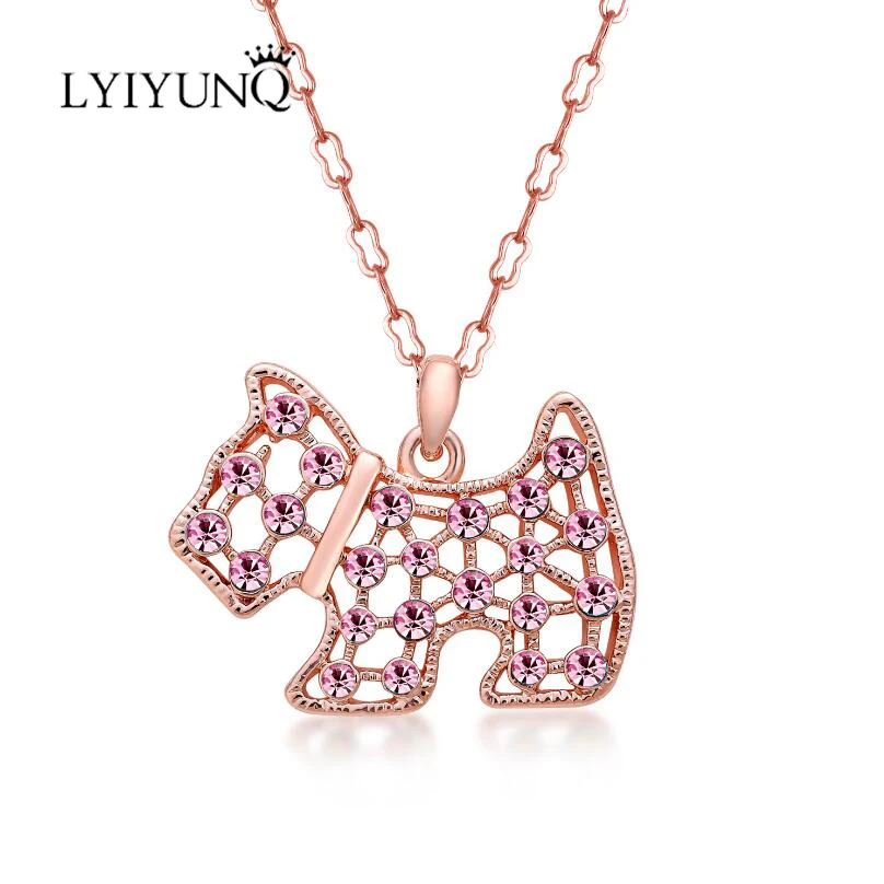 LYIYUNQ Cute Dog Pendant Necklaces For Women Fashion Gold Color Crystal