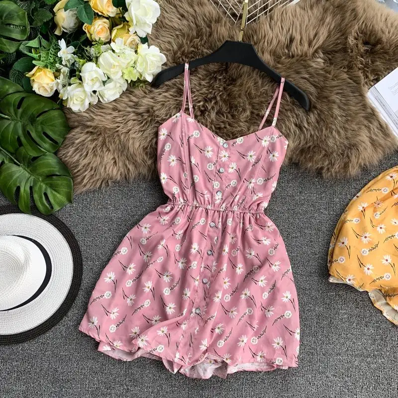 ALPHALMODA комбинезон для отдыха однобортный цветочный принт женские повседневные праздничные короткие комбинезоны эластичный бюст слинг комбинезоны