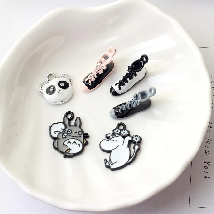 

5pc Alloy Enamel Totoro Hippo Shoes Chain Necklace Pendants DIY Choker Bracelet Earrings Charms Girl Boy Gift Women Accessories
