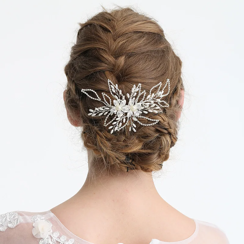 

NPASONSilver Rhinestone Bridal Hair Comb Flower Headpiece Wedding Hair Accessories Women Hair Piece Jewelry Bride Oranment S8140