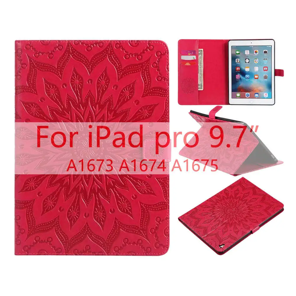 Чехол для iPad Air 2 Air 1, новинка, iPad Pro 9,7 дюйма, тиснение из искусственной кожи, мягкая задняя крышка, умный чехол, чехол-книжка, чехол с функцией автоматического пробуждения - Цвет: Red