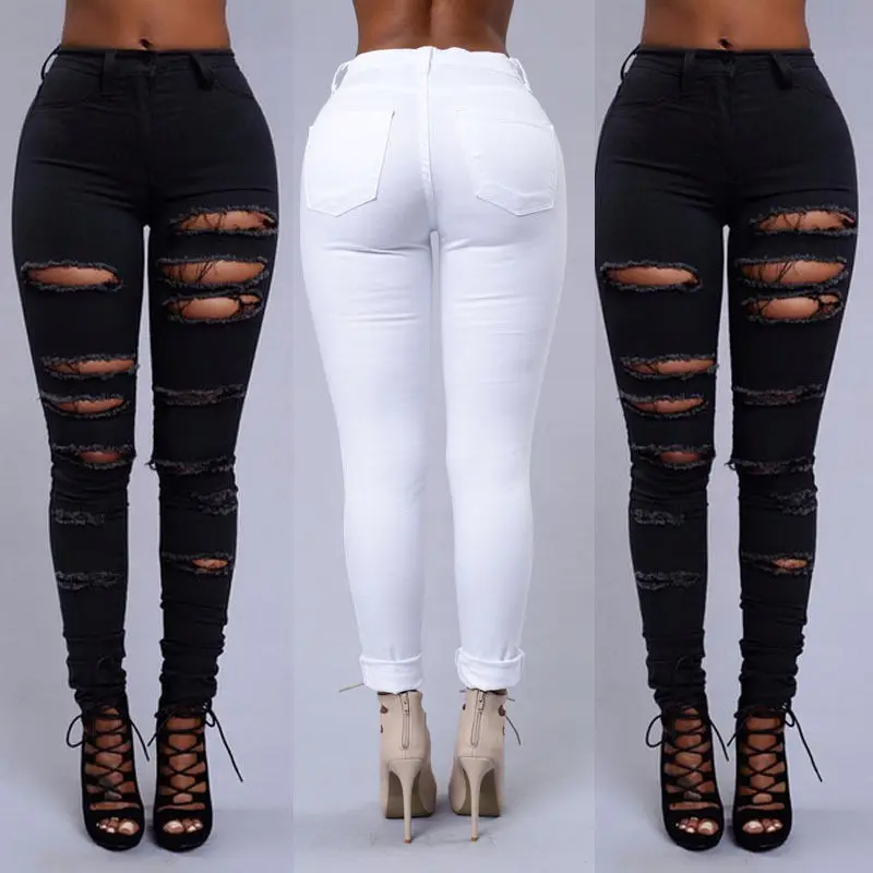 Summer Style White Hole Ripped Jeans Women Jeggings Cool