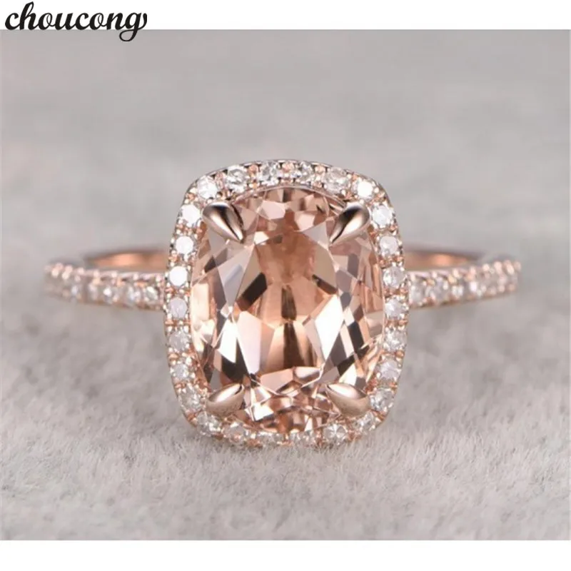 

choucong Fashion Ring Rose Gold Filled Cushion cut Zircon cz Anniversary Wedding Band Rings For Women Finger Jewelry Gift