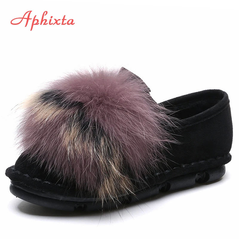 

Aphixta Winter Shoes Woman Slip-on Women Moccasins Women's Flats Genuine Fur Hair Shoes Woman Lady Loafers Slip On Flat Shoes