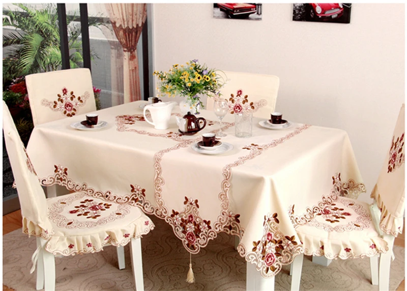  Europe Style Wedding Tablecloth Embroidered Floral Fabric Tableclothes For Rectangular Tables Tea Table Cloth For Table Cover