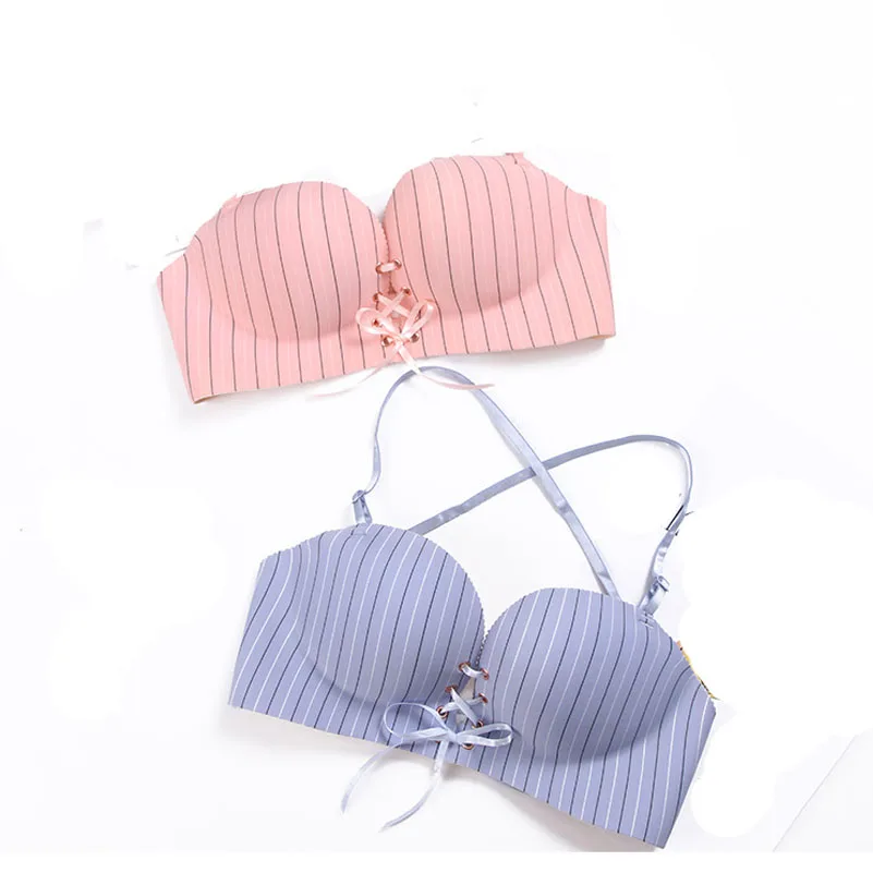 

Fashion One piece seamless bra super push pull chest bandage bra strap color gather rope B cup LB bra for women 32 34 36 38 A B