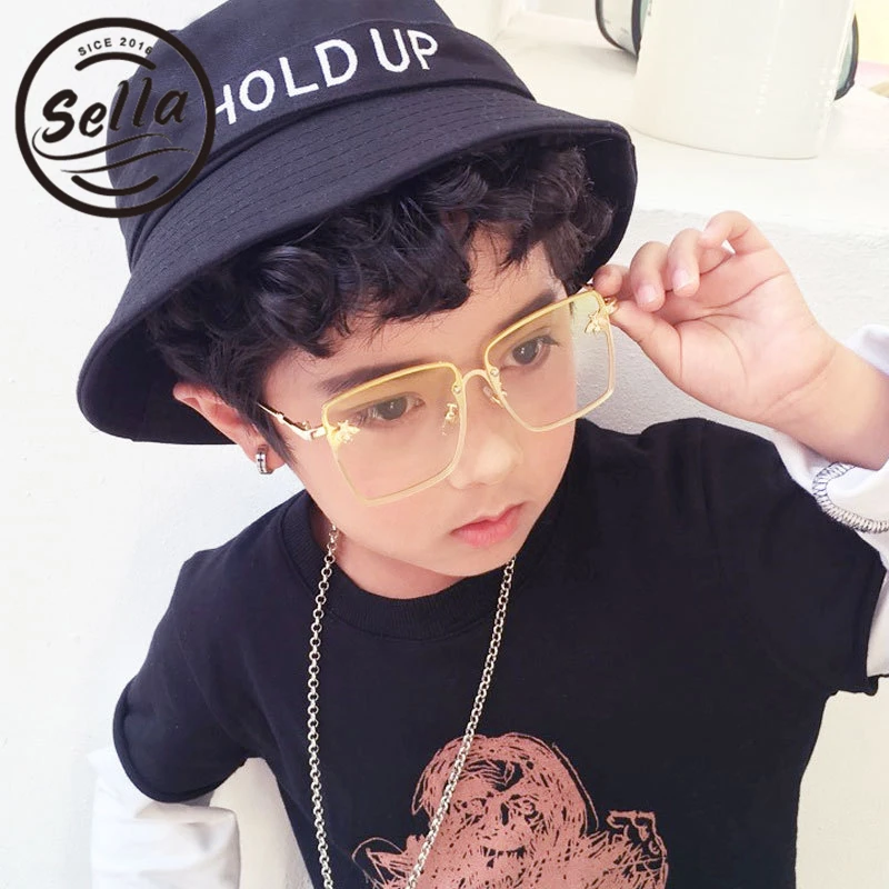 

Sella New Fashion Boys Girls Colorful Gradient Tint Lens Oversized Bees Decoration Square Sunglasses Kids Cool Eyewear Glasses