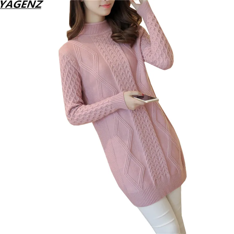 

Autumn Winter Women Sweater Long-sleeved Medium-long Half-height Collar Pullover Sweater Bottom Shirt Female Knitwear YAGENZ 621