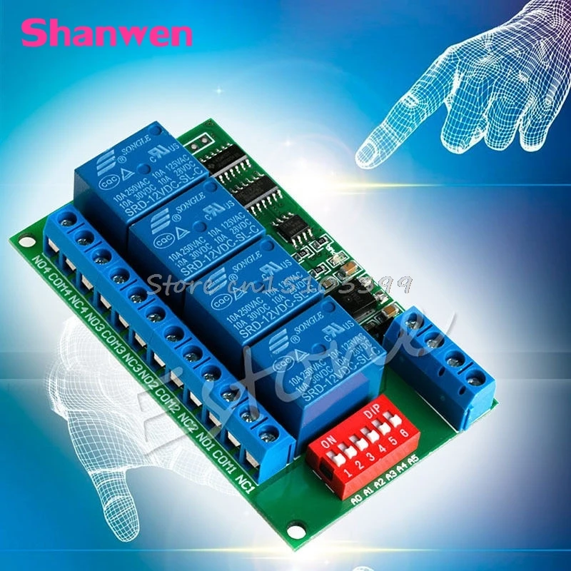 

12V RS485 Relay 4CH Modbus RTU PC UART Board for PLC Lamp LED PTZ Camera Control G08 Drop ship