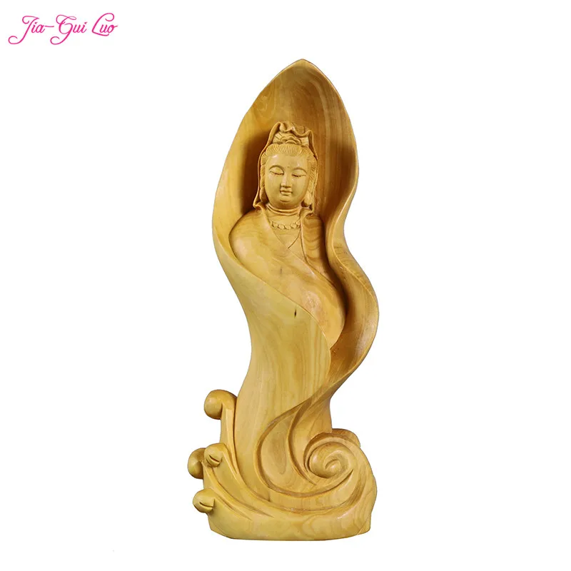Goedkoop JIA GUI LUO Creatieve Buxus carving home decoratie houten ambachten Chinese Boeddha sculptuur Godin van Genade A001