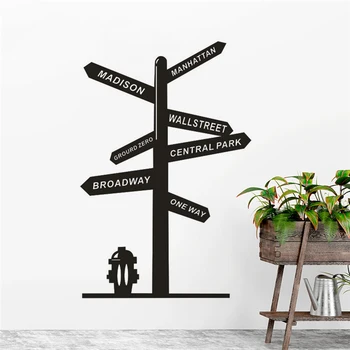 

New York Broadway Road Sign Wall Sticker City Streets Signpost Removable Wall Decal Home Decoration One Way Vinyl Poster AZ730
