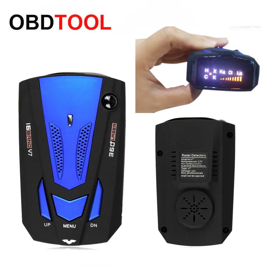 

Hot V7 Blue Car Radar Detector 360 Degree 16 Band Scanning LED Display Auto Detectors English/ Russian Voice Alert Warning