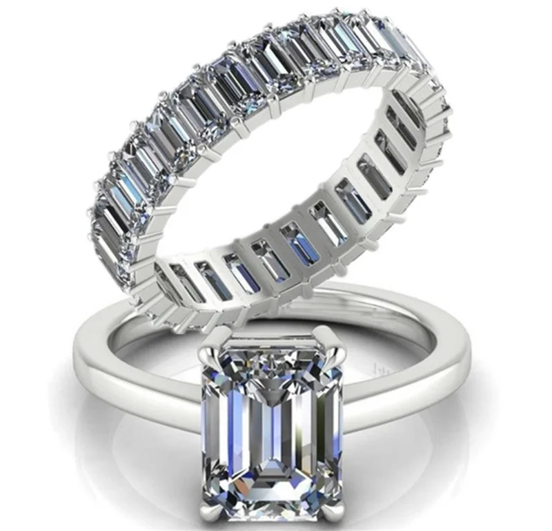 

Luxury Solitaire Ring Set Big AAAAA Zircon Sona Cz Engagement Wedding Band Rings For Women Men Jewelry Drop Shipping