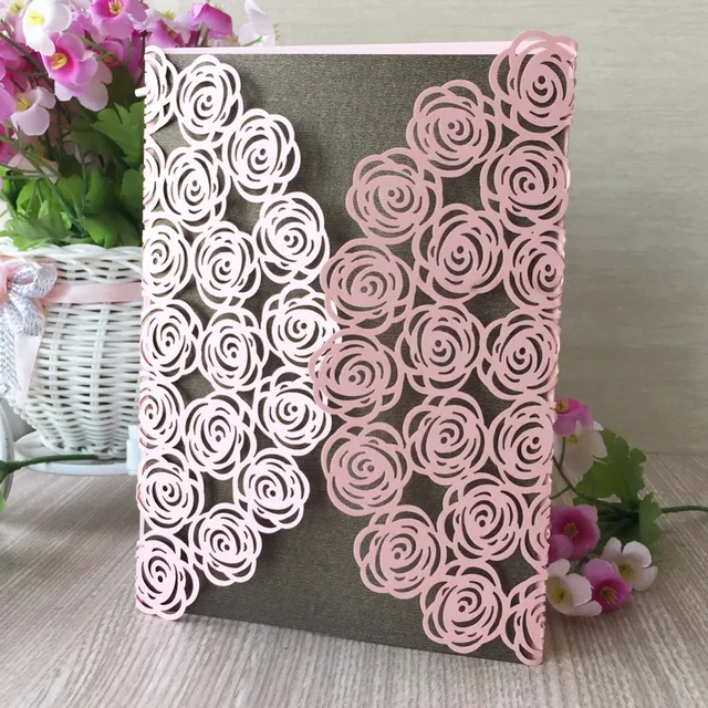 50pcs glossy paper love rose wedding invitations decoration place