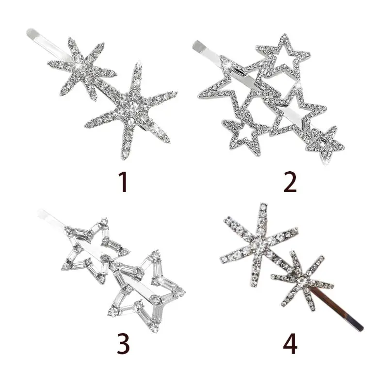 

Minimalist Metallic Glitter Silver Straight Women Girl Shimmer Rhinestone Hollow Out Star Snowflake Hair Clips Jewelry Barrettes