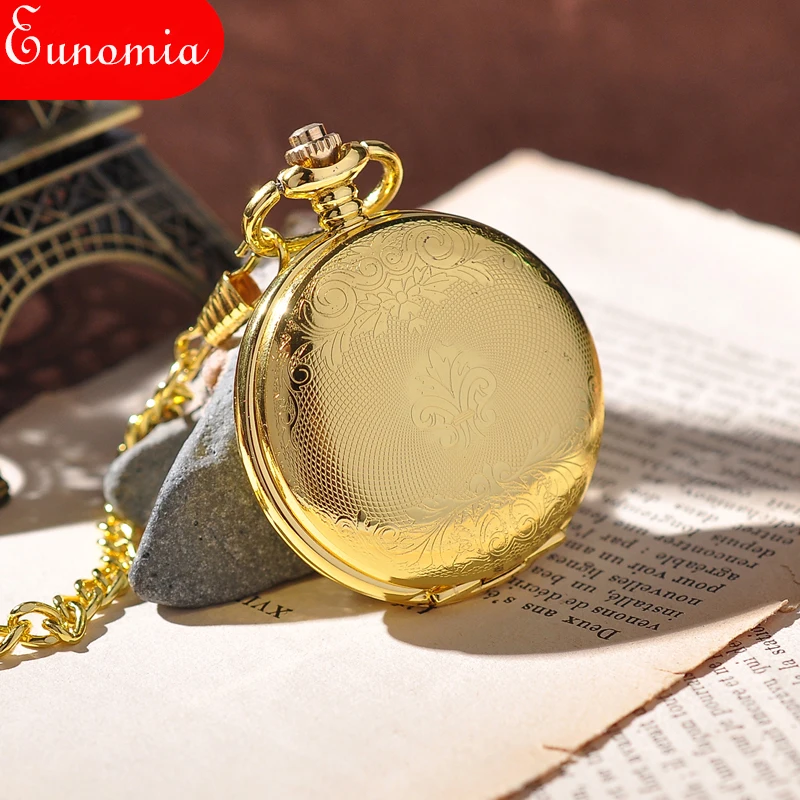 Gold Shield Pendant Full Hunter Retro Pocket Watch With Key Chain Brand Military Mechanical Hand Winding Vintage Analog | Наручные часы