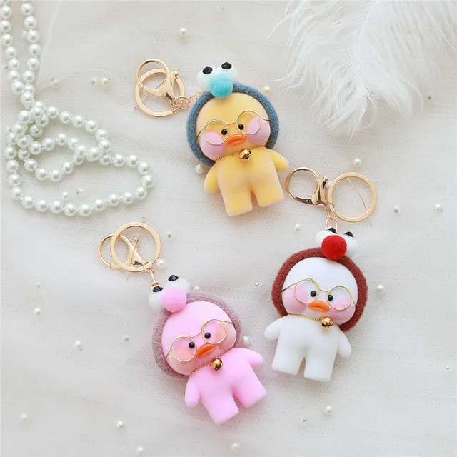 New Arrival Cute Lalafanfan Duck Keychain Kawaii Cafe Mimi plush toy Duck Action Figure Keychain Bags Decor Toy Children Gifts 1