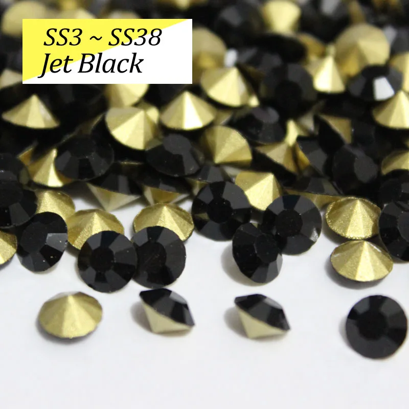 SS16-SS38 блестящие хрустальные стразы круглые с заостренным фольгированным дном сзади стекло камень для одежды сумки - Цвет: Jet black