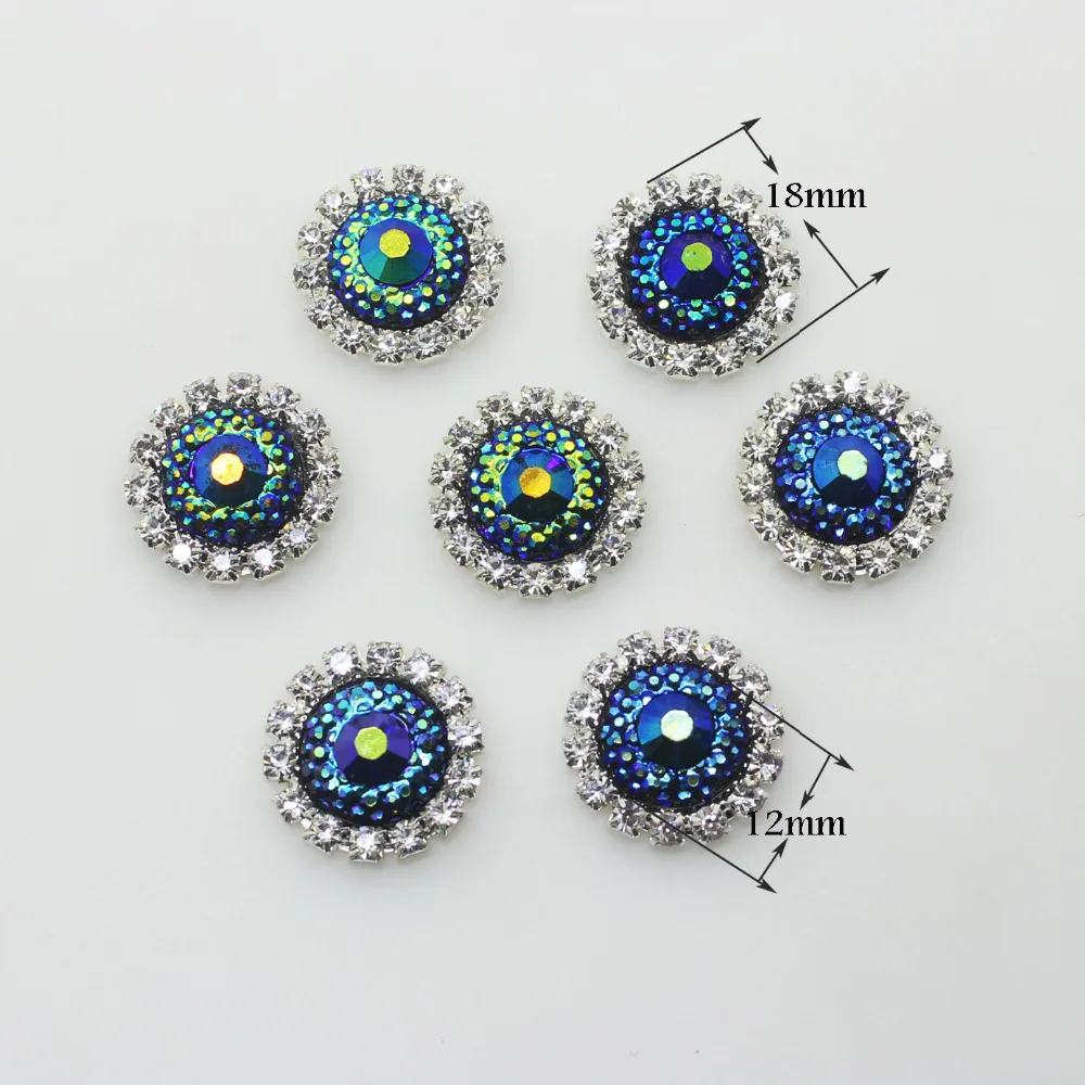 

2017 New 10pcs 18mm Colorful AB Resin Round Flatback Rhinestone Buttons Clothing DIY accessories