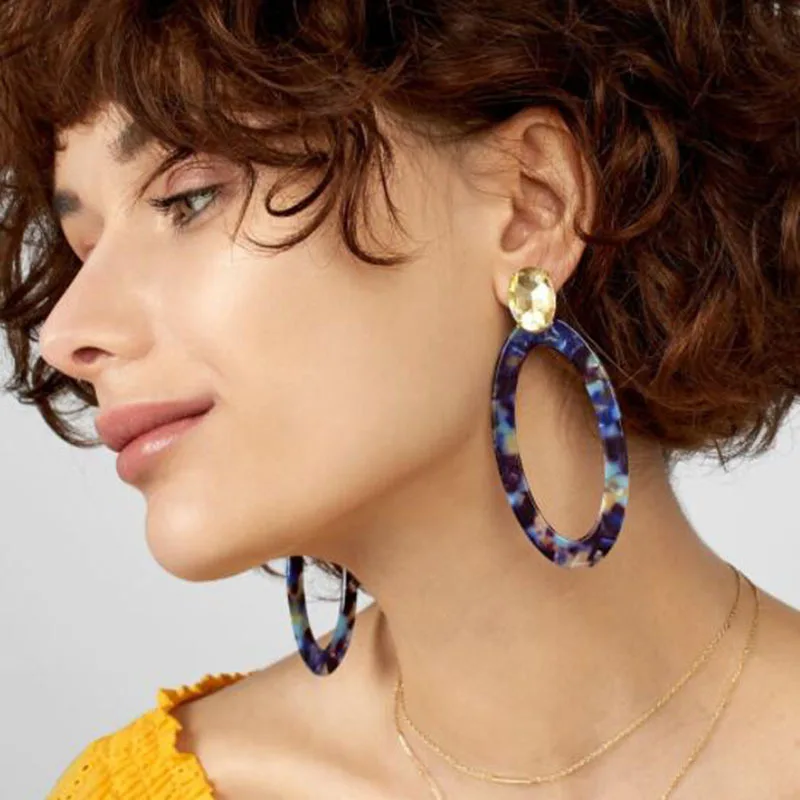 

Fashion Simple Acetate Plate Stud Earrings Bohemian Geometric Oval Resin Stud Earrings Women Gifts Wholesale New Earrings