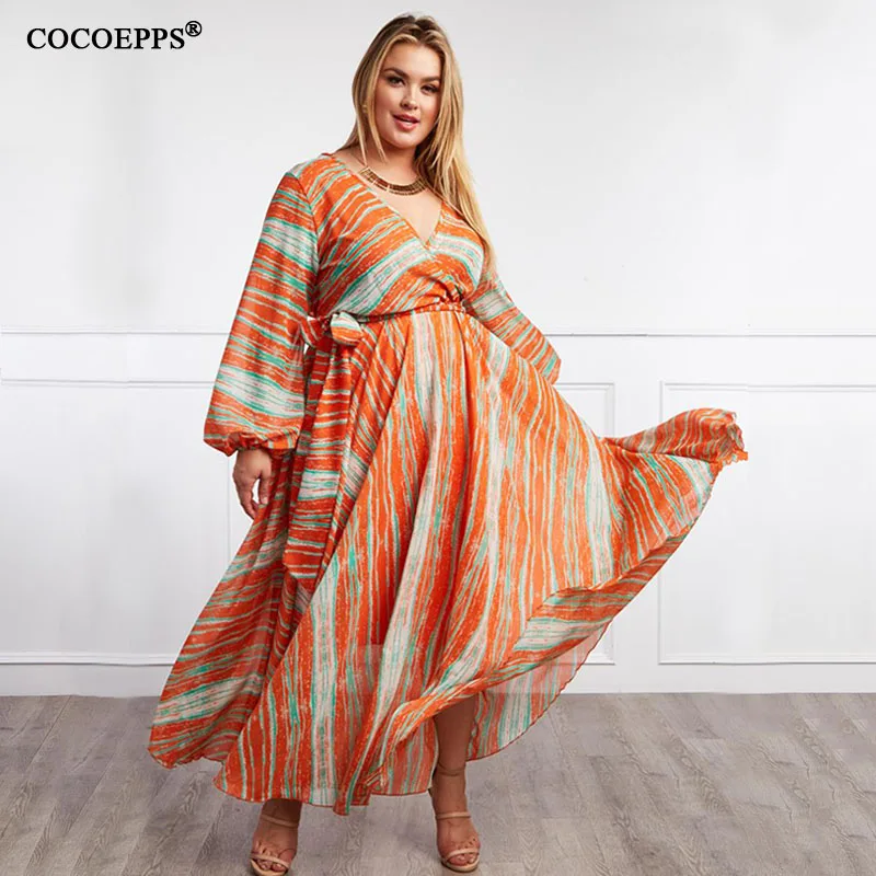 Длинное шифоновое платье большого размера 4xl 5xl 6xl Осеннее/зимнее в полоску