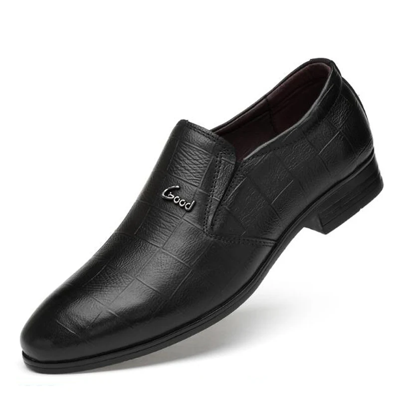 Новинка; модные мужские туфли из натуральной кожи; классические мужские свадебные модельные туфли высокого качества; деловые мужские туфли-оксфорды - Цвет: Black slip on