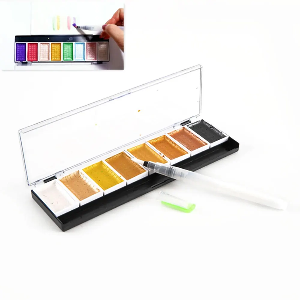 

5/8Colors Professional Solid Water Color Set Metallic Gold Pearl Pigment Paint with Waterbrush Artist Painting Tool Art Supplies