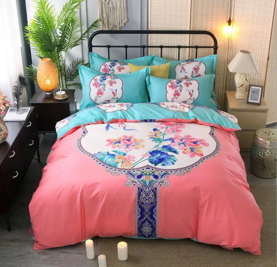 100 Cotton Chinese Style Home Textile Bedding Set king queen size 4pcs Floral Printed Duvet