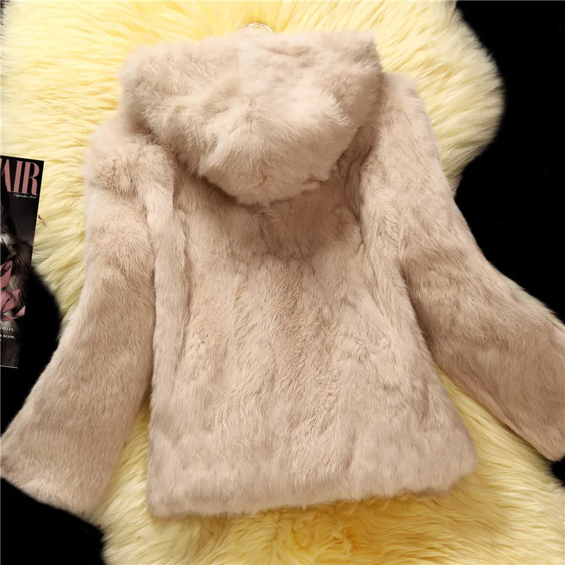 

Hooded natural rabbit fur coats outerwear women whole skin real fur jacket woman genuine leather fur overcoat 2019 autumn winter