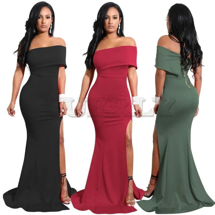 Image High Stretch Robe Summer Dress 2019 Fashion Women Dress One Shoulder Irregular Dress Solid Elegant Party Sexy Dress CUERLY