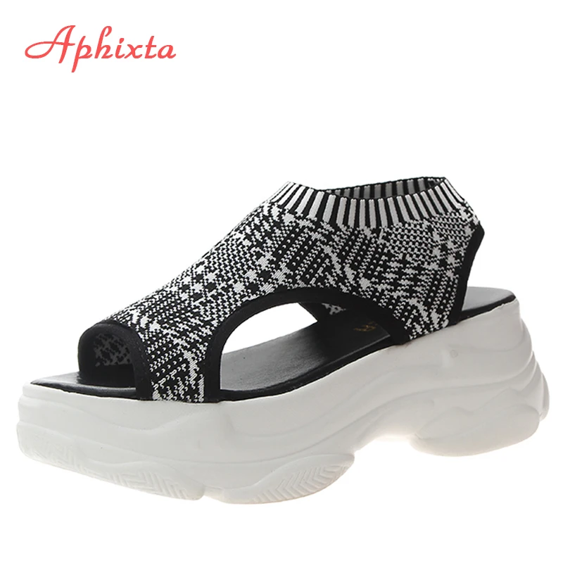 

Aphixta Platform Sandals Shoes Women Summer Female Vulcanized Wedges Heels Knitting Shoes Slip On Mesh Soft Walking Footwear