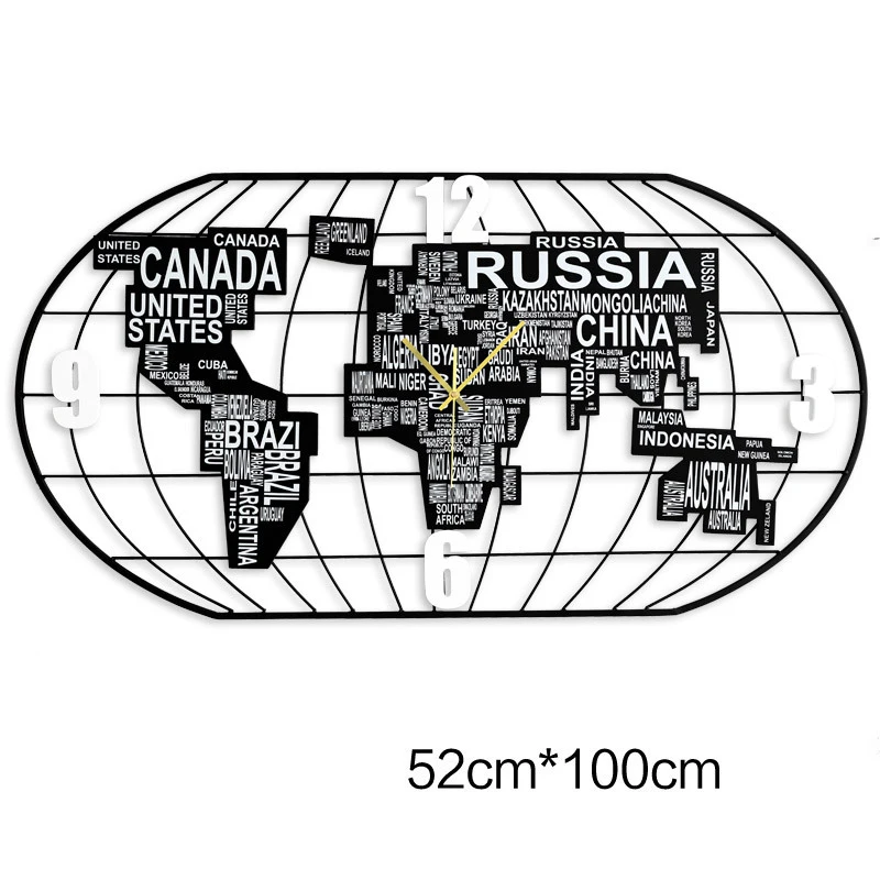 Креативные бесшумные настенные часы с картой мира, 3D Карта мира, домашний декор, Цифровые кварцевые часы для гостиной, большие настенные часы - Цвет: 52x100CM