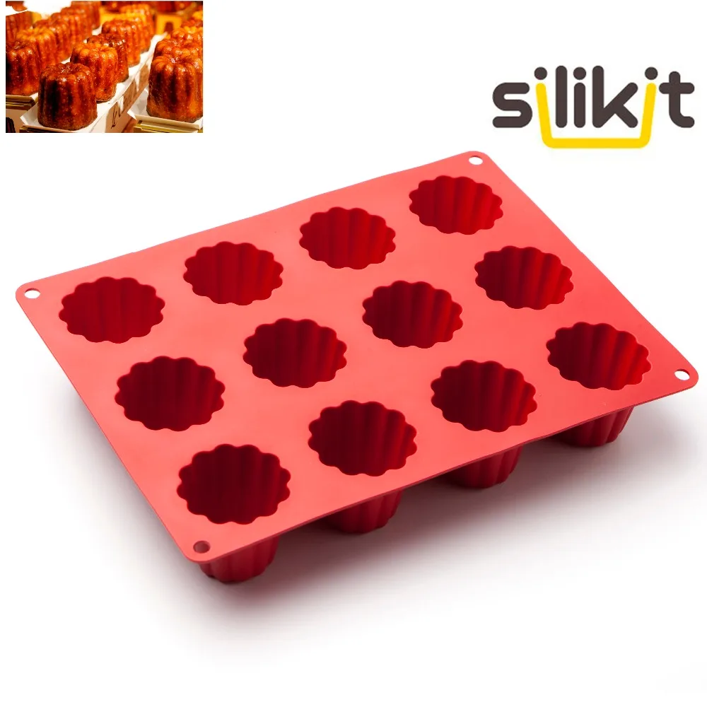 

free shipping High quality 12 mini flowers silicone bakeware canneles cake mold