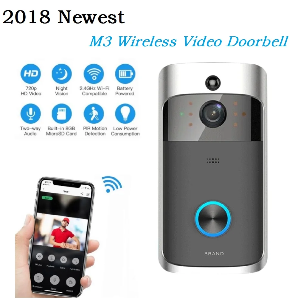 

2018 New M3 Wireless Video Doorbell WIFI Remote Intercom Door bell Electronic Home Security Monitor Night Vision Doorphone