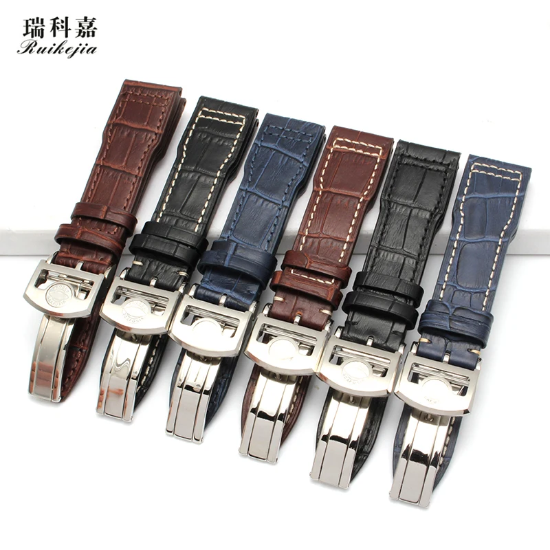 Folding buckle leather watch strap men 20mm 21mm 22mm for IWC pilots