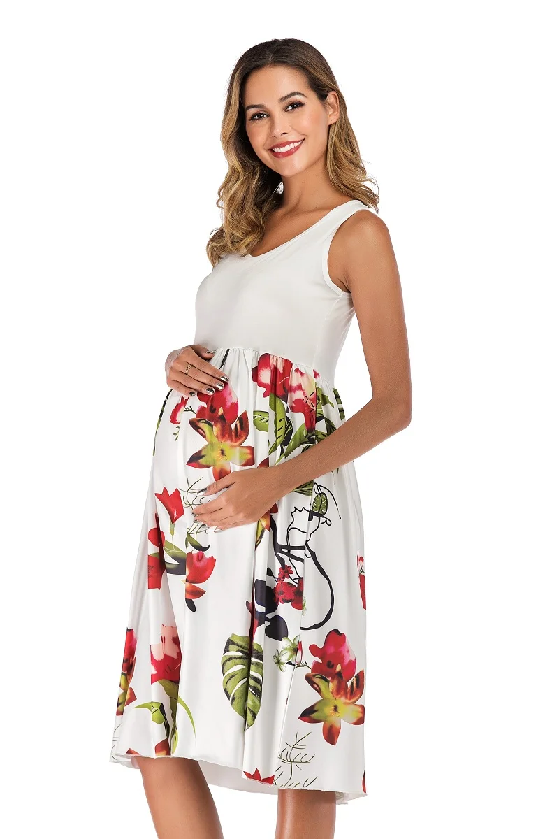 European and American women's cross deep V-neck belt waist seven-point sleeve pregnancy skirt European and American style fashio