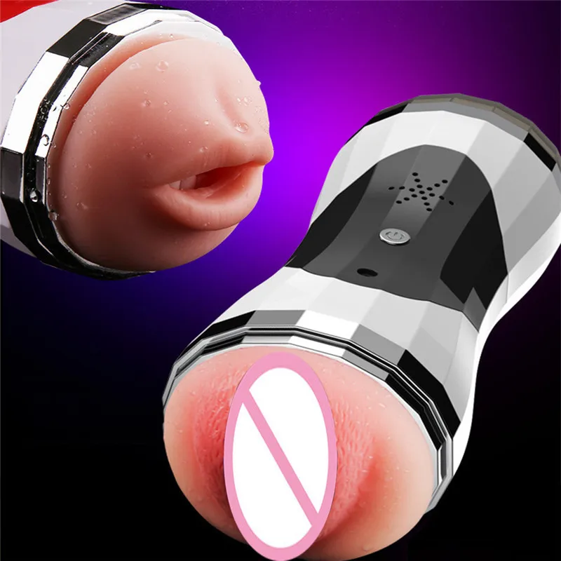 BEST Dual Hole Vibration Male Masturbation Cup Artificial Vagina Real Pussy Deep Throat Sucking Oral Vib