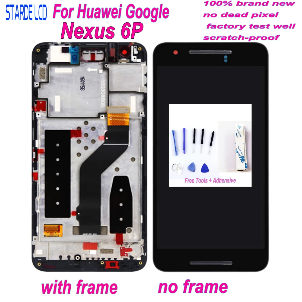 

Original Black For 5.7" Huawei Google Nexus 6P LCD Display Touch Screen Digitizer with Frame Assembly Replacement Nexus 6P LCD