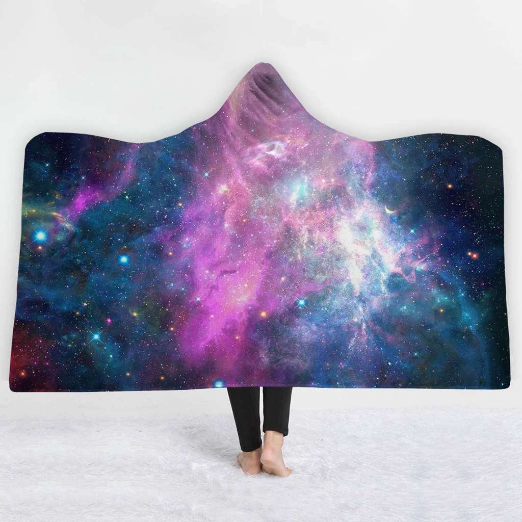Красивое Одеяло с капюшоном с рисунком звездного неба, мягкое одеяло из микрофибры для взрослых и детей - Цвет: L