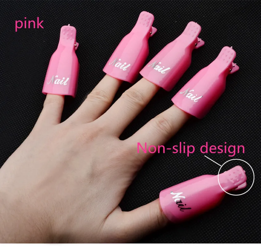 10 шт Прочный многоразовый пластиковый лак для ногтей Замачивание колпачка клипса очищающее средство УФ-гель нескользящий лак для ногтей для снятия Обертывания очиститель для ногтей - Цвет: PINK