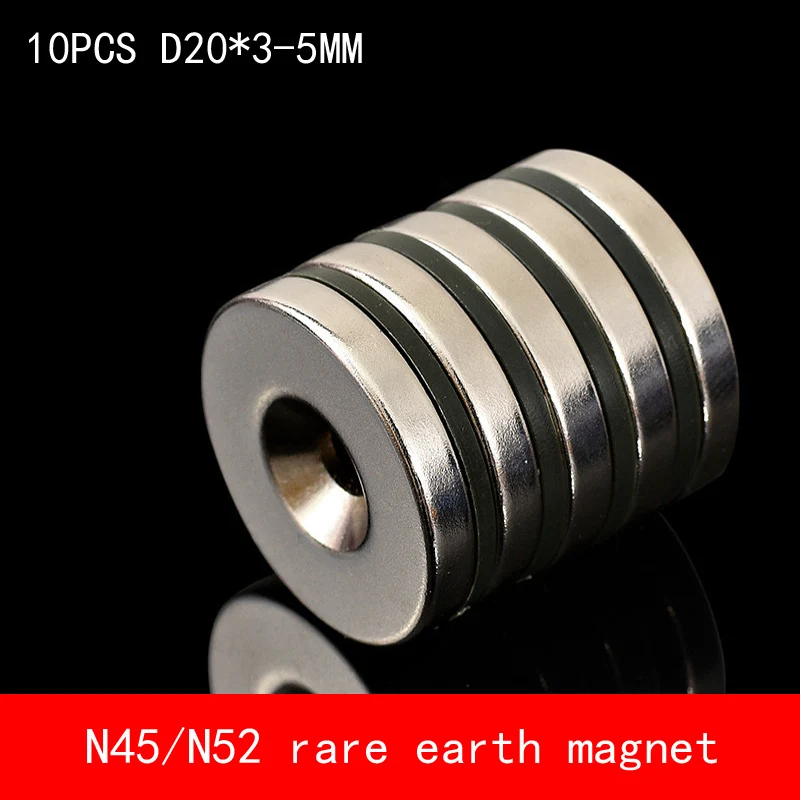 

Hot Sale 10pcs 20 x 3mm Hole 5mm N45 N52 Super Strong Permanet Round Neodymium Countersunk Ring Magnet Rare Earth Magnets