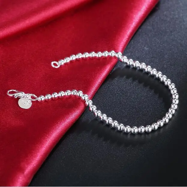 

Wholesale Classic Simple Small 4MM Round Ball Bead Bracelet 925 Sterling Silver For Women Contracted Fashion Jewelry Gift