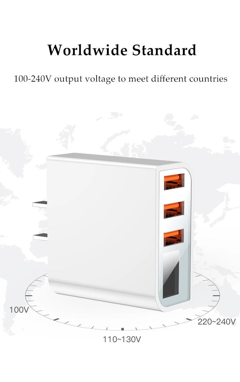 GUSGU 3 порта USB зарядное устройство для мобильного телефона светодиодный дисплей 3.4A универсальное быстрое зарядное устройство для iPhone samsung US Plug