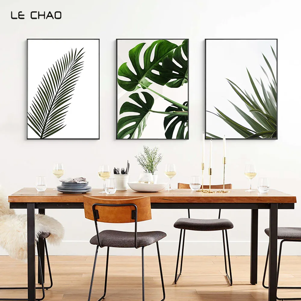 

LECHAO Tropical Plants Leaf Poster and Prints Green Plam Canvas Painting Modern Art Wall Picture for Living Room Home Decoration